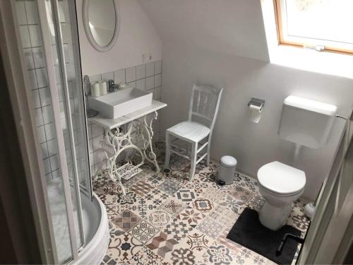 鲍洛托奈代里奇Balaton home with a majestic view的一间带水槽、卫生间和镜子的浴室