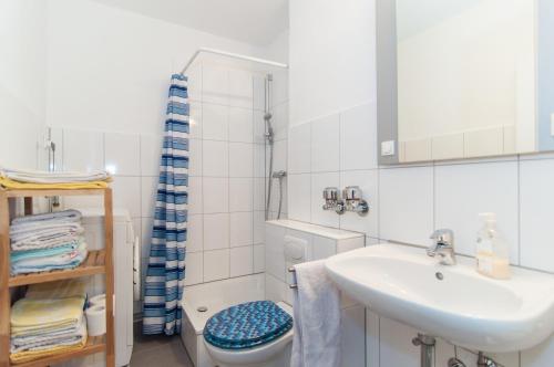 诺伊斯Monteurwohnung Neuss的一间带水槽和卫生间的浴室