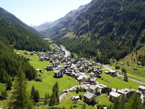萨斯阿尔马格尔Apartment Haus Alpenrose by Interhome的享有山脉村庄的空中景致