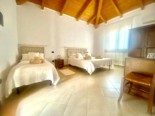Casa LinariVilla Pedrosu的大房间设有两张床和窗户