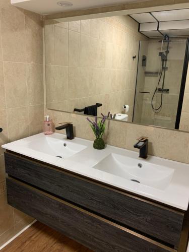 比卡尔Loft de lujo con piscina LA ENVIA的浴室设有白色水槽和镜子