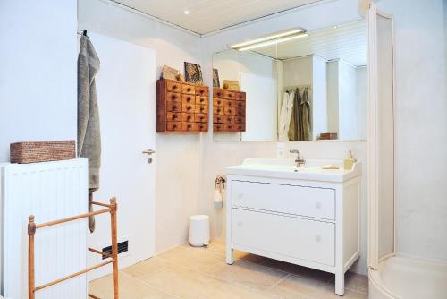 布尔韦勒Pfalz-Dorfhaus的一间带水槽和镜子的浴室