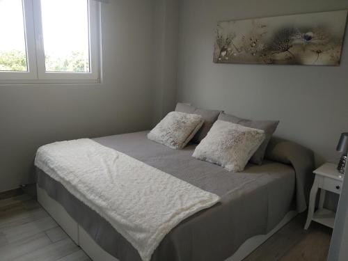 El PuenteCasa Eduardo 1的卧室内的一张带两个枕头的床