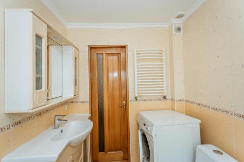 基希讷乌Bright and cozy home with personal terrace的一间带水槽和洗衣机的浴室
