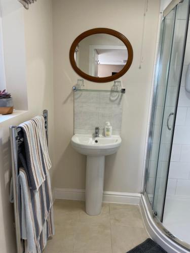埃文河畔布拉德福Hideaway的一间带水槽和镜子的浴室
