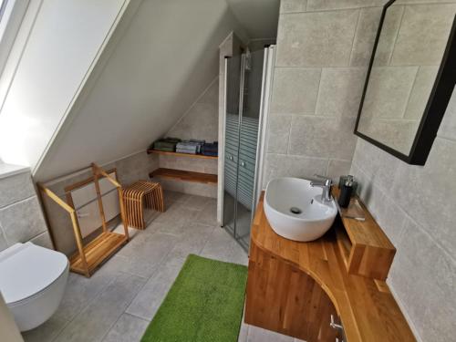 伦讷The 'Loft' Apartment- "Den Gule Svane" Guest House - near Rønne & Beach的一间带水槽和卫生间的浴室