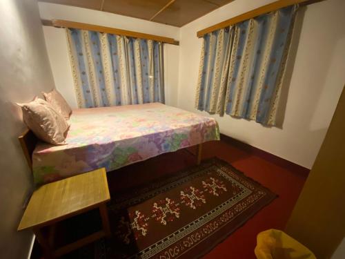 列城Gomang guest house Leh的一间小卧室,配有一张小床和地毯