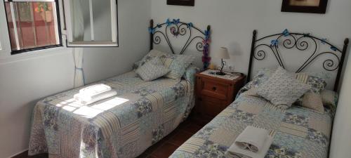 贝纳卢普-卡萨斯维耶哈斯Las Lagunetas del sur的卧室设有2张单人床,毗邻窗户