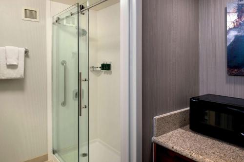 米尔福德波士顿米尔福德万怡酒店的带淋浴的浴室和玻璃淋浴间
