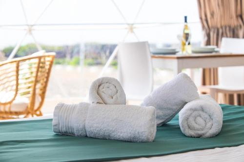 特吉塞Eslanzarote Eco Dome Experience的桌子上堆着的毛巾