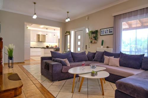 罗达Noufris House Roda Corfu的客厅配有沙发和桌子