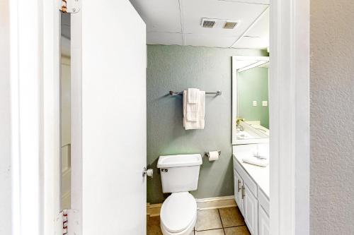 默特尔比奇Driftwood 51009的一间带卫生间、水槽和镜子的浴室