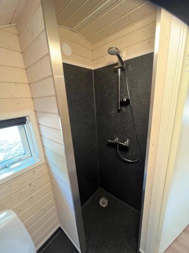 奥克斯伯尔SportsPark Blaavandshuk Resort的一间小房子里带淋浴的浴室