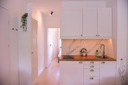 库多瓦-兹德鲁伊Apartamenty Turystyczna 25的厨房配有白色橱柜和水槽