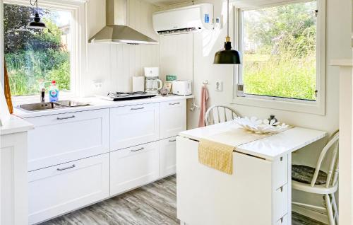 瓦尔贝里1 Bedroom Nice Home In Varberg的厨房配有白色橱柜、水槽和窗户。