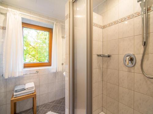 齐勒谷地施特拉斯Schleicherhof V的带淋浴的浴室和玻璃门