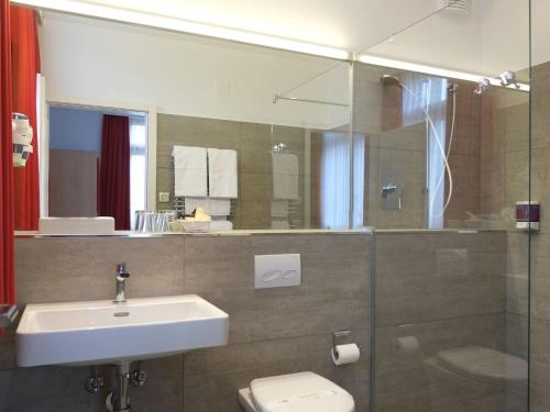 阿尔邦布劳雷弗洛辛酒店的一间带水槽、卫生间和镜子的浴室