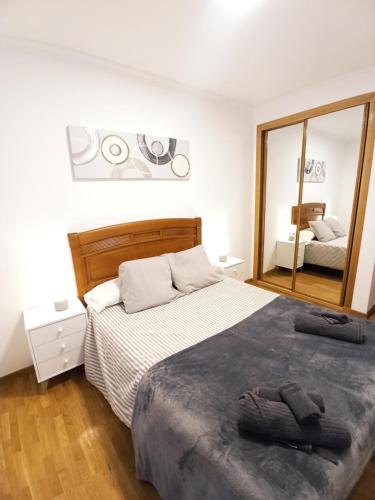 比韦罗Viveiro Muralla的一间卧室配有一张大床和镜子