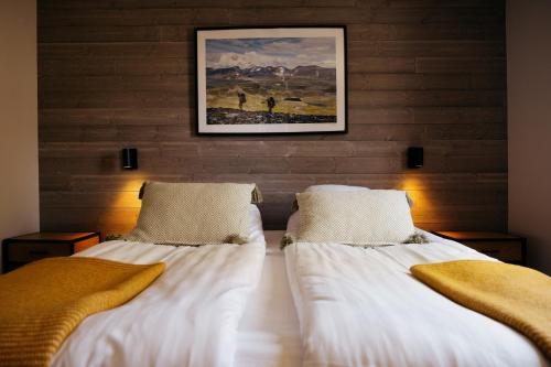 阿比斯库阿比斯库山区旅店的墙上画画的房间里设有两张床