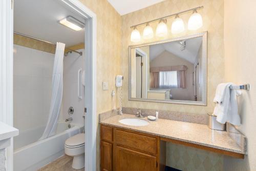 梅里马克丹尼韦伯斯特酒店的一间带水槽、卫生间和镜子的浴室