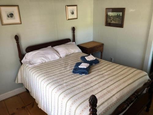 旧奥查德比奇海员宾馆和别墅的一间卧室配有一张床,上面有两条毛巾