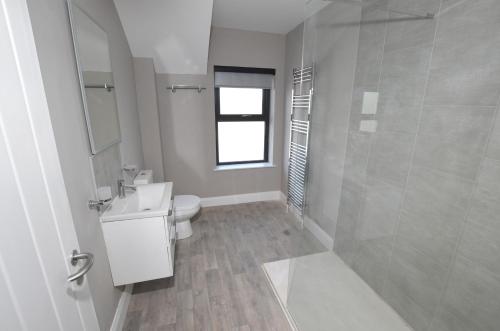 希尔斯伯勒Homestead Hillsborough Guest Rooms的浴室配有卫生间、盥洗盆和淋浴。