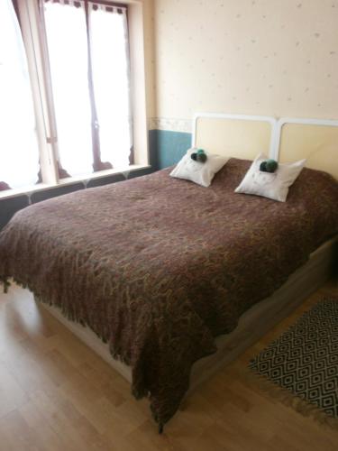 普隆比埃莱班Meublé de tourisme L'Eau Vive classé 2 étoiles的一间卧室配有一张大床和两个枕头
