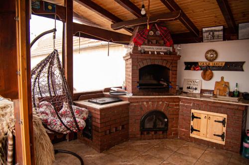 JinaCasa Iancu的一间厨房,里面配有砖炉