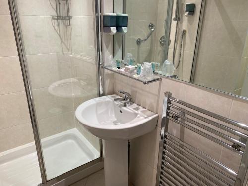 汉密尔顿阿翁桥酒店的一间带水槽和淋浴的浴室