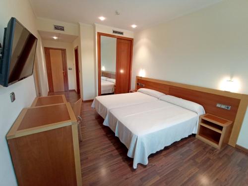 桑亨霍加莱克酒店的配有一张床和一台平面电视的酒店客房