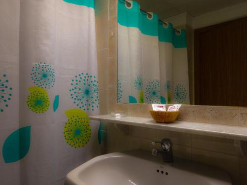 阿苏克卡德埃纳雷斯阿祖奎卡酒店的一间带水槽和淋浴帘的浴室