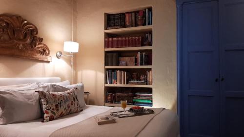 波哥大Candelaria House Boutique的一间卧室配有床和书架