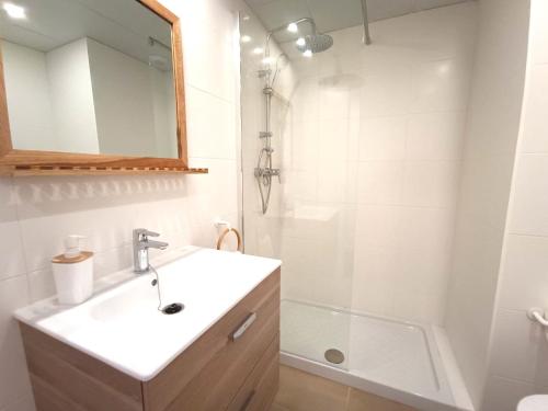 阿尔么丽亚Expoholidays - Apartamento Rueda Lopez (7ºB)的一间带水槽和淋浴的浴室