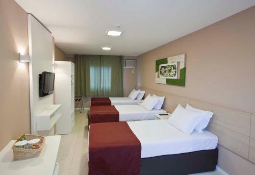 伊塔瓜伊格兰德伊塔瓜伊酒店的酒店客房设有三张床和电视。