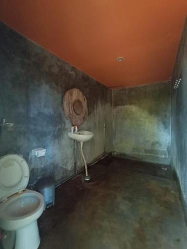 克拉玛斯Keramas Surf Hostel的一间带卫生间和水槽的浴室