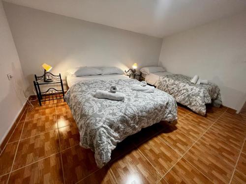 卡拉奥拉Atico CabezoDoce的一间卧室设有两张床,铺有木地板