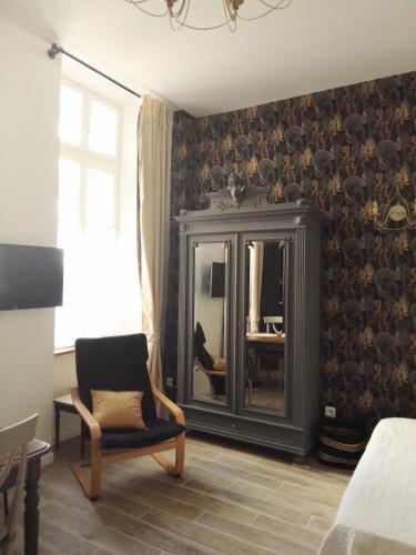 布尔日LE GEORGE SAND Elégant studio coeur historique的客厅配有椅子和镜子
