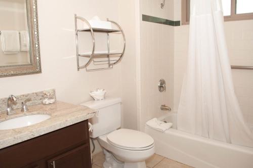 拉古纳海滩Laguna Shores Studio Suites的浴室配有卫生间、盥洗盆和淋浴。