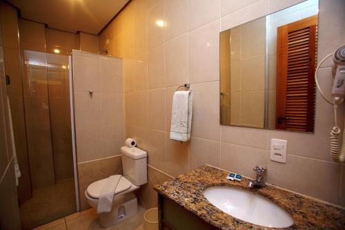 圣保罗西内拉迪亚酒店的一间带水槽、卫生间和镜子的浴室