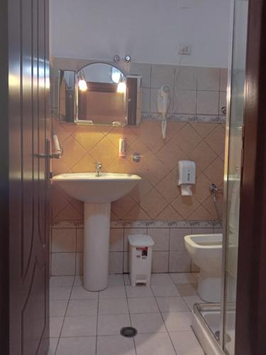 都拉斯德睿尼酒店的一间带水槽和卫生间的浴室