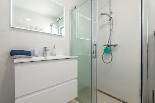 希贝尼克Ascolana Holiday Home的一间带玻璃淋浴和水槽的浴室