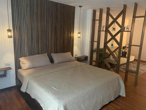 阿亚姆佩Suite La Patera & El colibri的一间卧室,卧室内配有一张大床