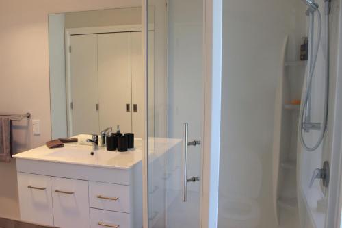 纳皮尔City Centre Escape的白色的浴室设有水槽和淋浴。