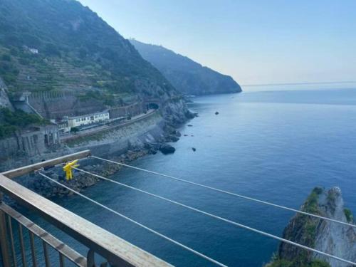 马纳罗拉affittacamere nuova Vandiris的一条横跨大水体的绳桥