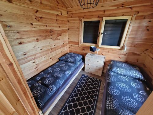 格里兹鲍DOMKI POD DĘBEM的小木屋享有空中景致,设有两张床