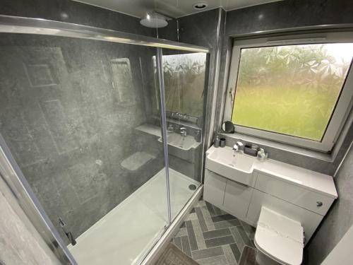 邓弗姆林Pure Apartments Fife - Dunfermline - Pitcorthie的带淋浴、卫生间和盥洗盆的浴室