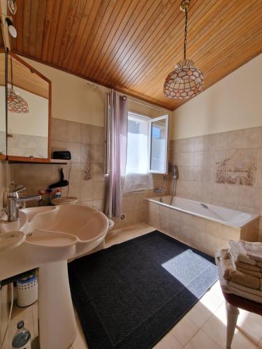 比居格利亚Chambres d'hôtes Villa bella fiora的浴室配有盥洗盆和浴缸。