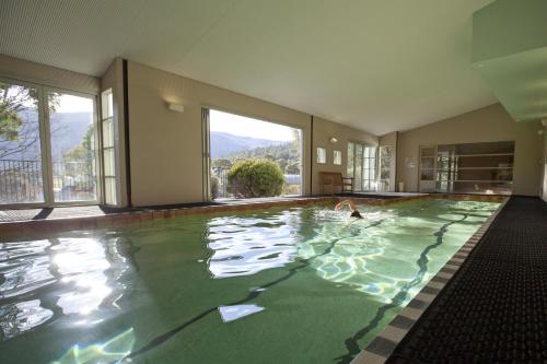 克拉肯巴克克拉肯巴克诺富特度假酒店的在室内游泳池游泳的人