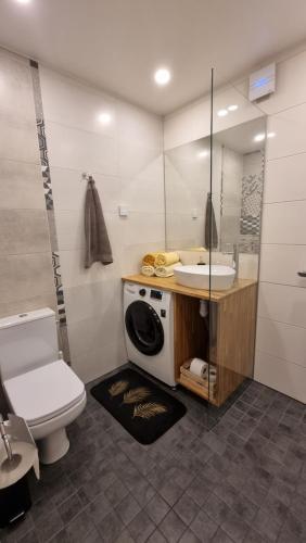 KobelaBoose Apart的浴室配有盥洗盆、卫生间和盥洗盆。