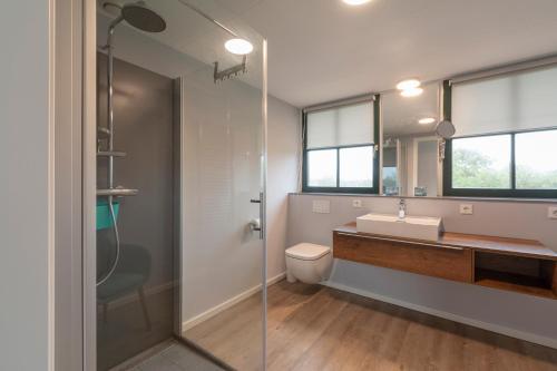 卡兰茨奥赫Buitenplaats 89 Callantsoog的浴室配有卫生间、盥洗盆和淋浴。